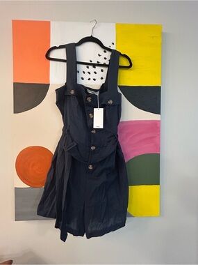 Mango Navy Button-Front Dress with Wooden-Look Buttons size xl